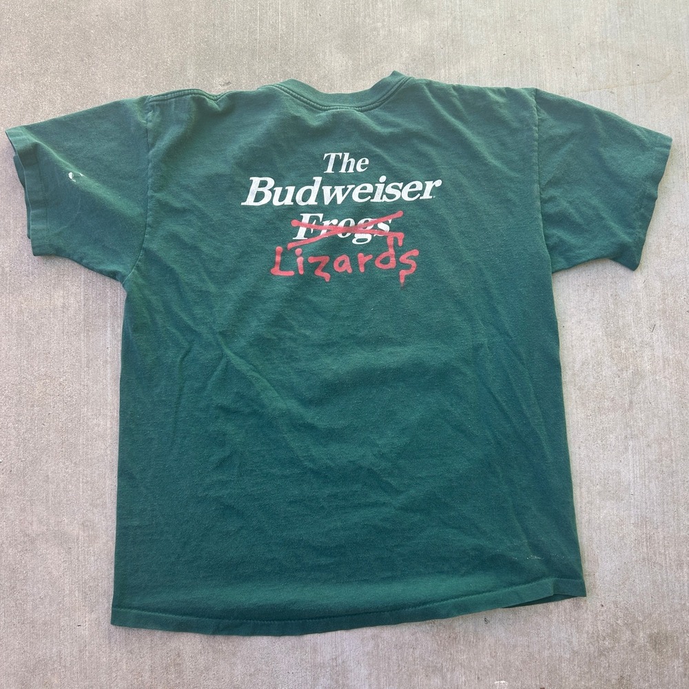 Vintage Budweiser Lizards Shirt XL Green 90s Anvil Single Stitch Distressed Rare - Picture 3 of 8